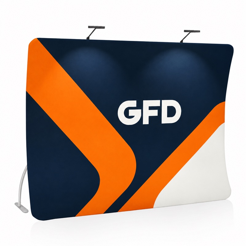 Verticaal gebogen zipper beurswand met GFD-voorbeeldprint