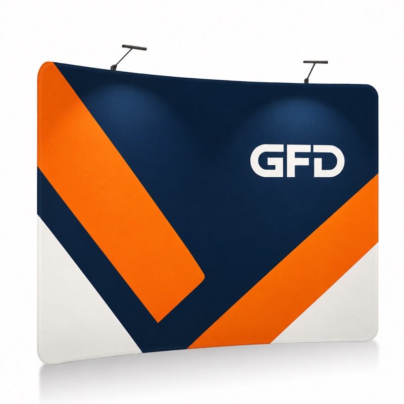 Curved zipper beurswand met voorbeeldprint in GFD-huisstijl